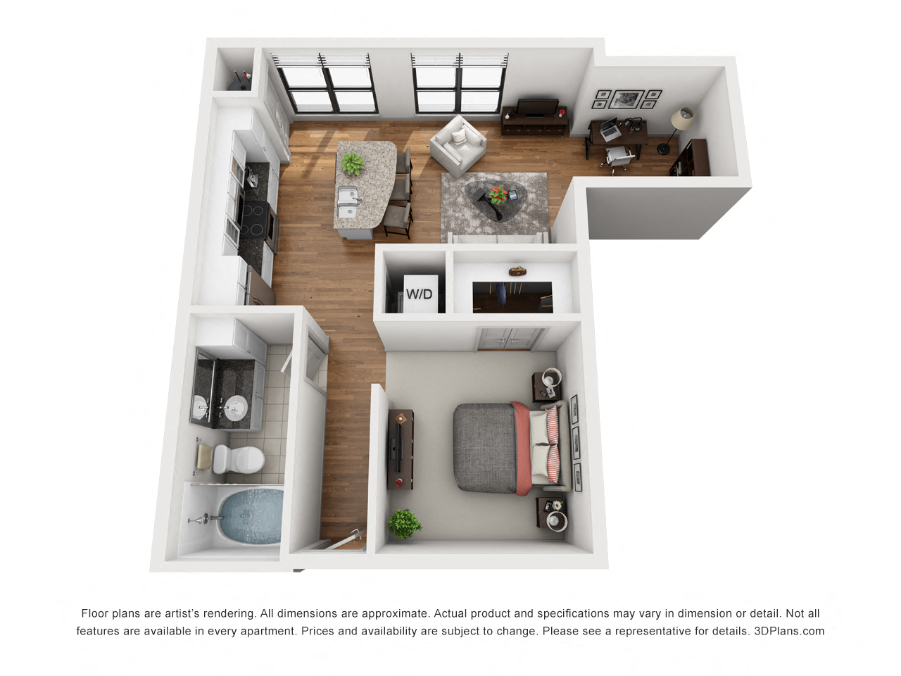 Floor plan for studio, 1 bath, 660 sqft